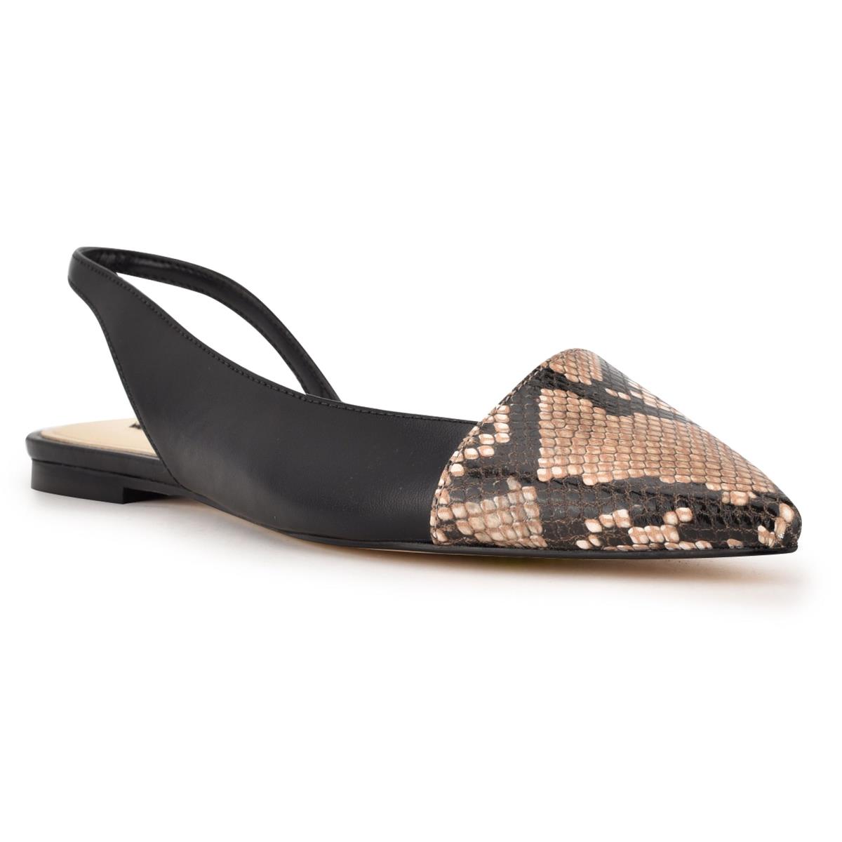 Nine West Beads Slingback Pointy Varvas Naisten Flats Mustat Käärmeennahka | 6715ZECAR