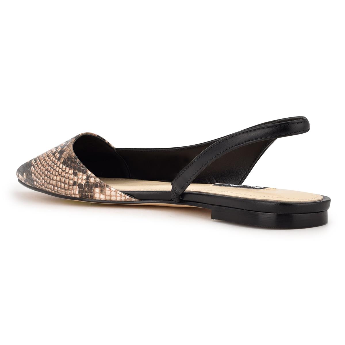 Nine West Beads Slingback Pointy Varvas Naisten Flats Mustat Käärmeennahka | 6715ZECAR