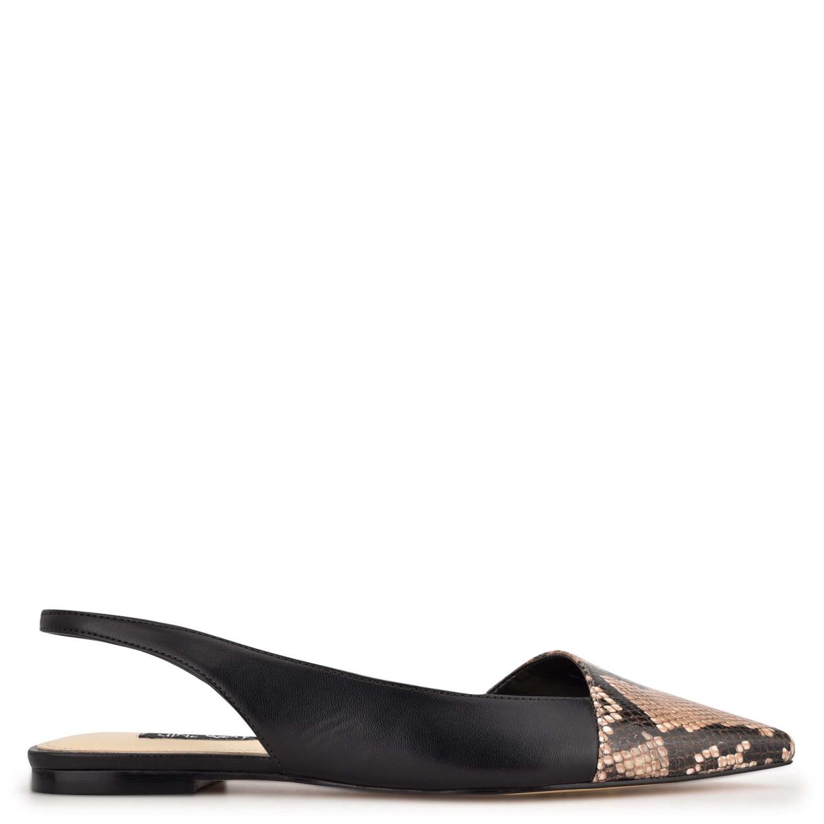 Nine West Beads Slingback Pointy Varvas Naisten Flats Mustat Käärmeennahka | 6715ZECAR