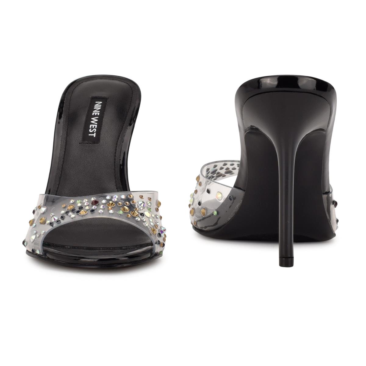 Nine West Ido Rhinestone Korko Naisten Slide Sandaalit Mustat | 4928VJZKN