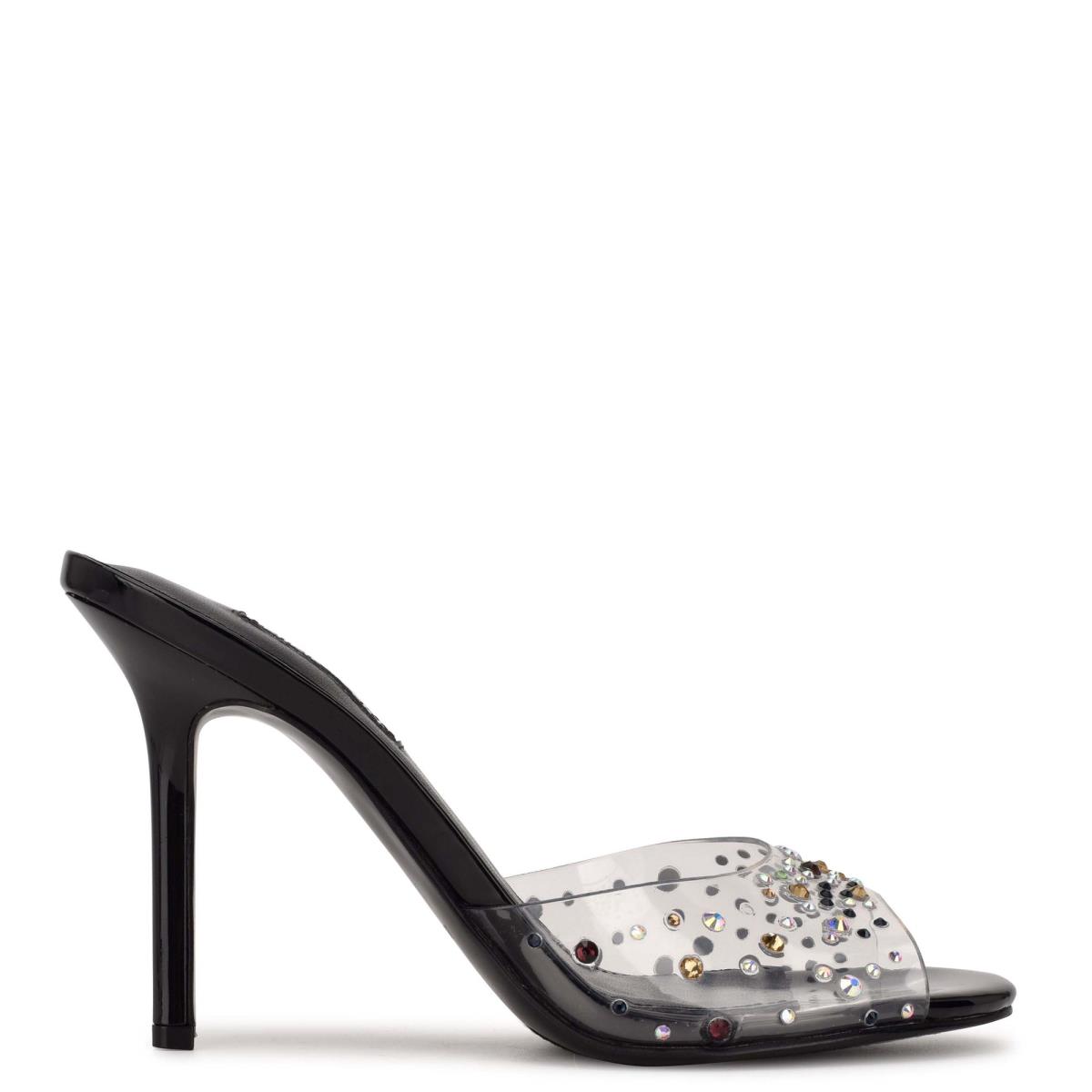 Nine West Ido Rhinestone Korko Naisten Slide Sandaalit Mustat | 4928VJZKN