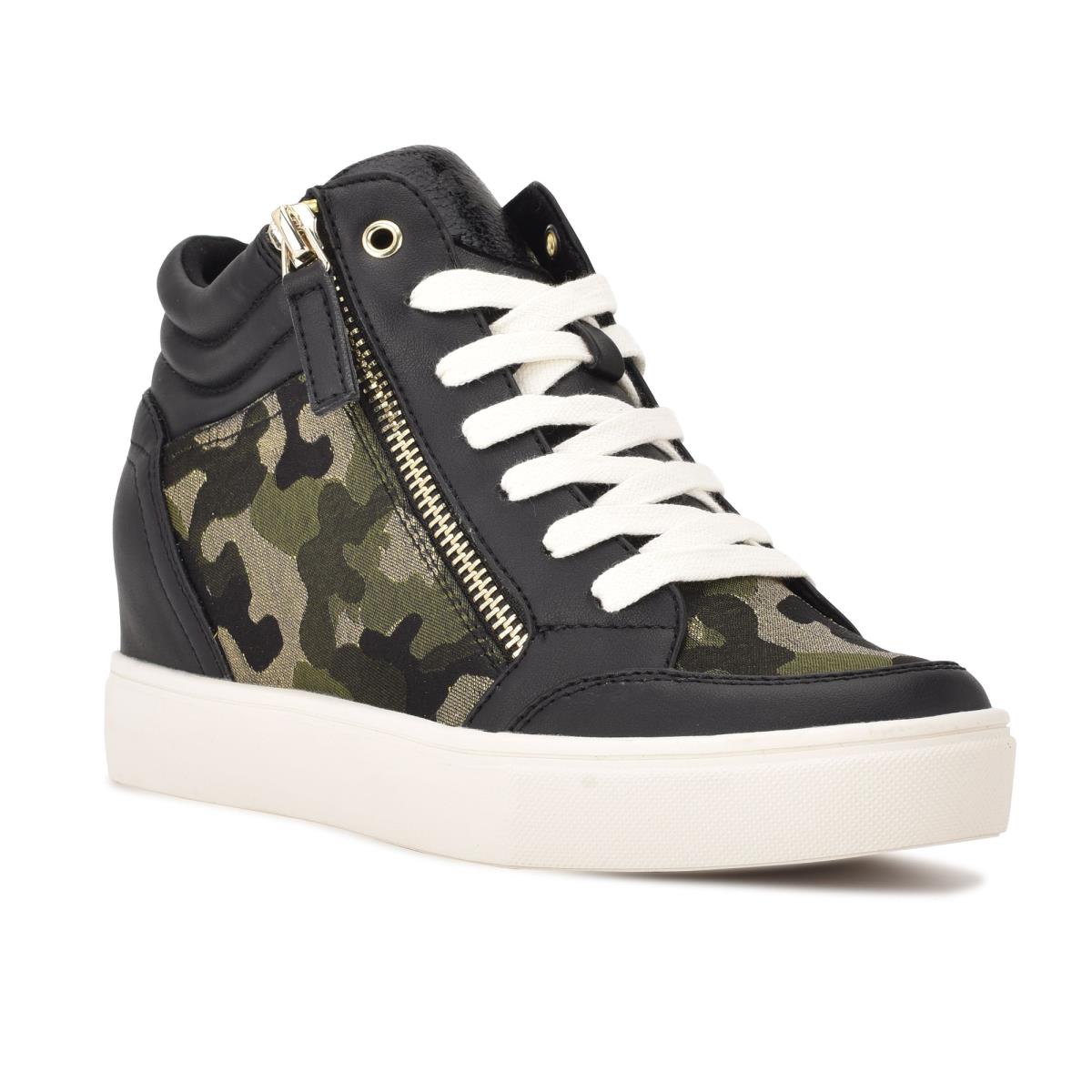 Nine West Tons High Top Hidden Wedge Sneakers Naisten Tennarit Mustat Camo | 9235JQNIZ