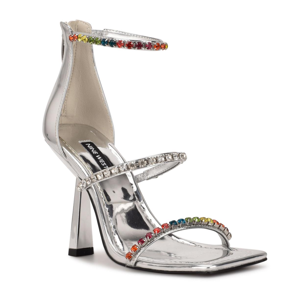 Nine West Vavoom Rhinestone Strappy Naisten Juhlasandaalit Hopea Monivärinen | 3184AUKBV