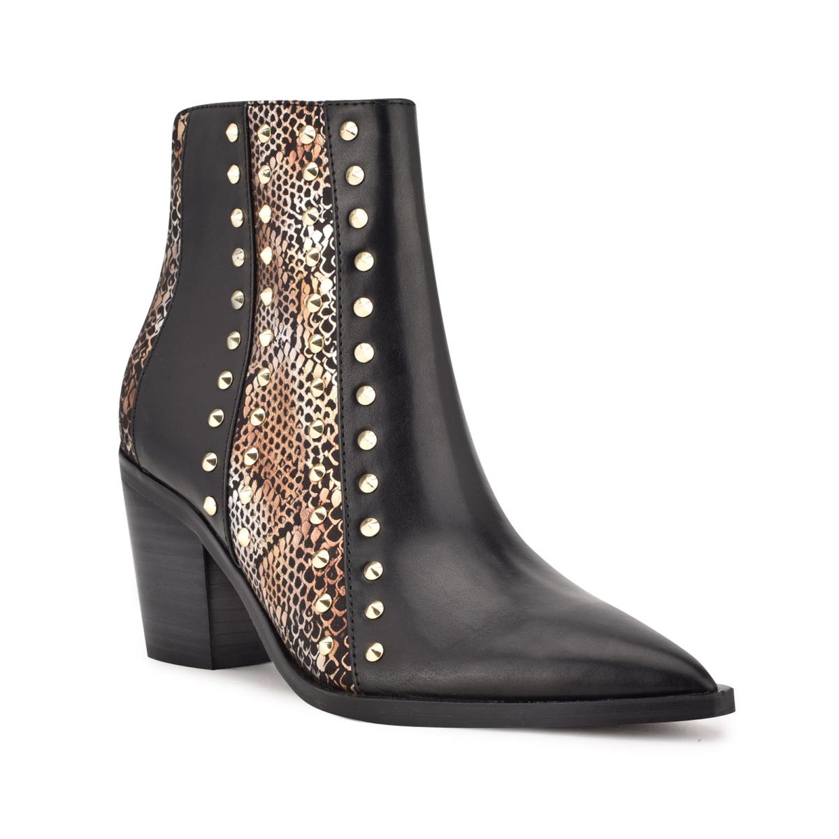 Nine West What Studded Block Heel Naisten Saappaat Mustat Kultaiset | 0158OVNJU