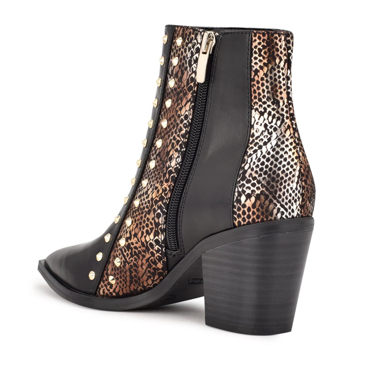 Nine West What Studded Block Heel Naisten Saappaat Mustat Kultaiset | 0158OVNJU