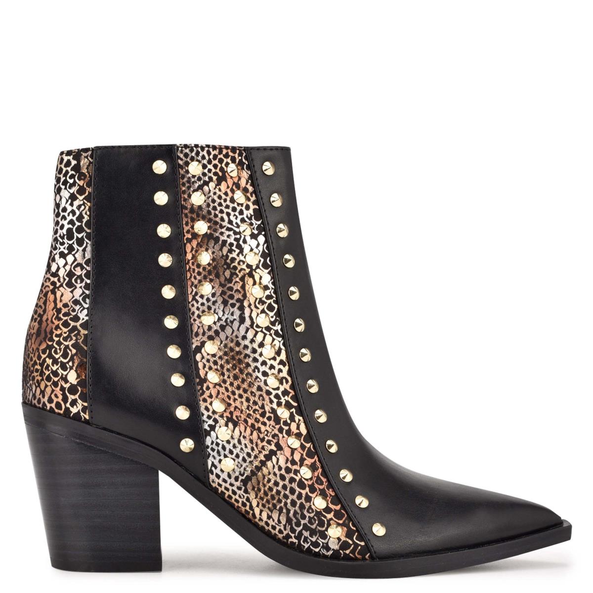 Nine West What Studded Block Heel Naisten Saappaat Mustat Kultaiset | 0158OVNJU