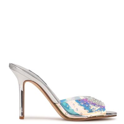 Nine West Ido Rhinestone Korko Naisten Slide Sandaalit Hopea | 5362DEJWG