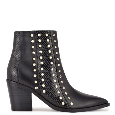 Nine West What Studded Block Heel Naisten Saappaat Mustat | 1452OKVEF