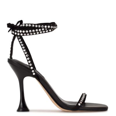 Nine West Zing Ankle Wrap Naisten Korkokenkä Sandaalit Mustat | 1493LHMQF